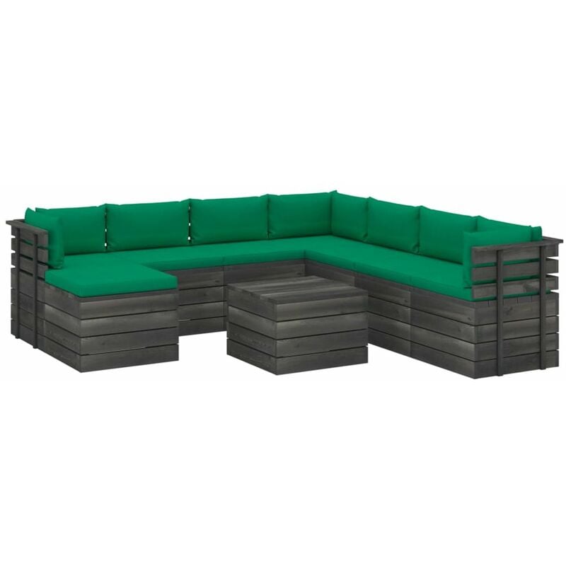 

Muebles de palets de jardin 9 piezas cojines madera maciza pino