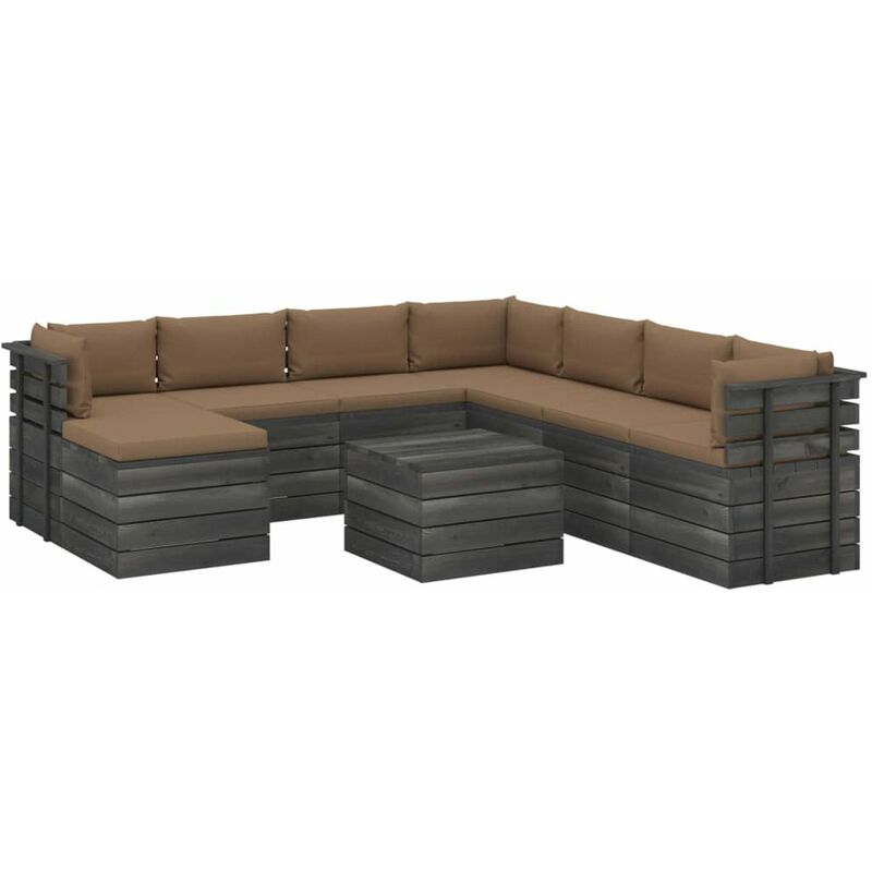 

Muebles de palets de jardin 9 piezas cojines madera maciza pino