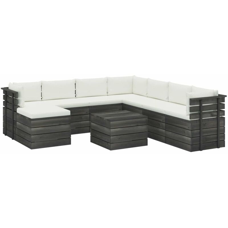 

Muebles de palets de jardin 9 piezas cojines madera maciza pino