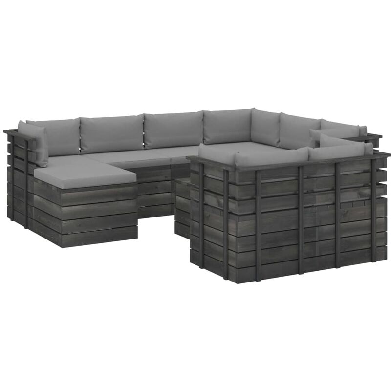 

Muebles de palets de jardín 10 pzas cojines madera maciza pino - Gris