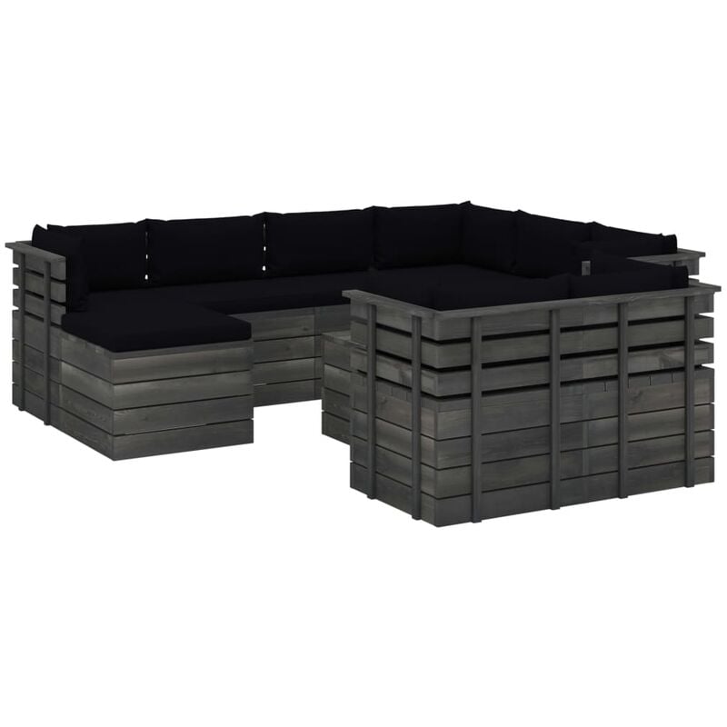 

Muebles de palets de jardín 10 pzas cojines madera maciza pino - Negro