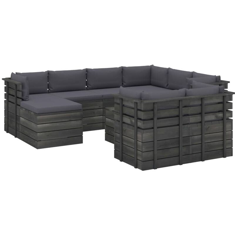 

Muebles de palets de jardín 10 pzas cojines madera maciza pino - Antracita