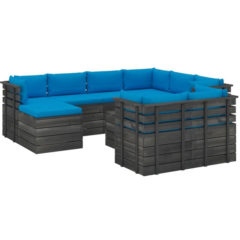 

Muebles de palets de jardín 10 pzas cojines madera maciza pino - Azul