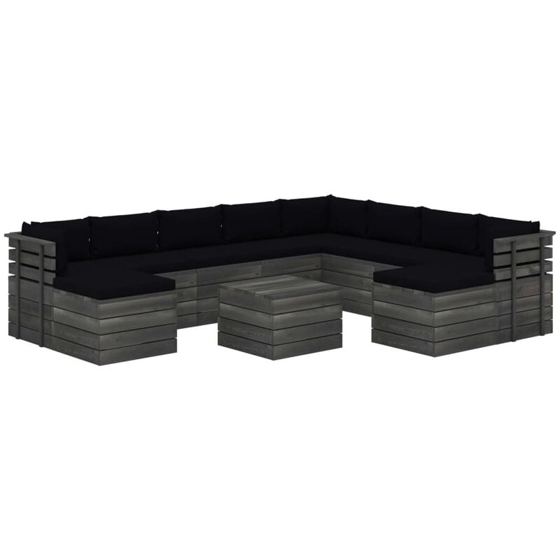 

Muebles de palets de jardín 11 pzas cojines madera maciza pino - Negro