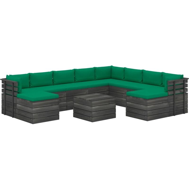 

Muebles de palets de jardín 11 pzas cojines madera maciza pino - Verde