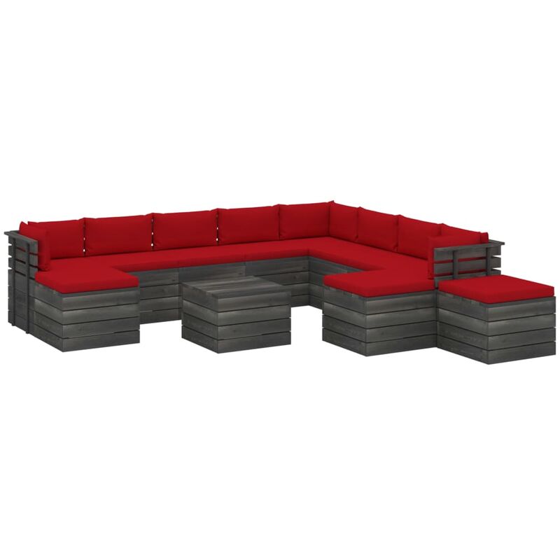 

Muebles de palets de jardín 12 pzas cojines madera maciza pino - Rojo