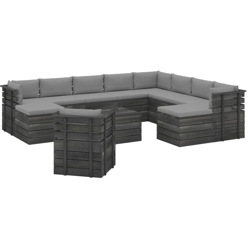 

Muebles de palets de jardín 12 pzas cojines madera maciza pino - Gris