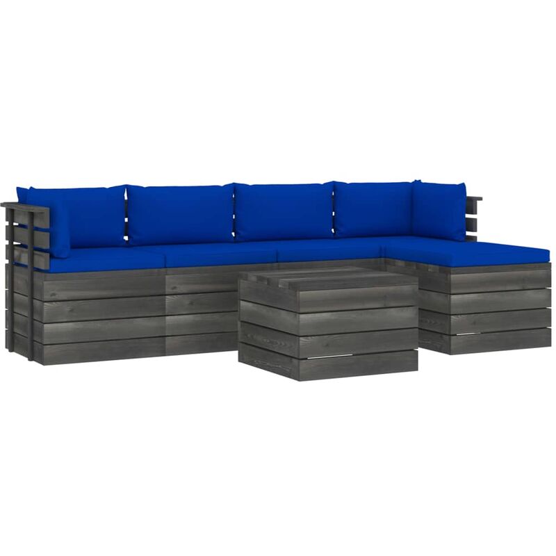 

Muebles de palets de jardín 6 piezas cojines madera de pino - Azul