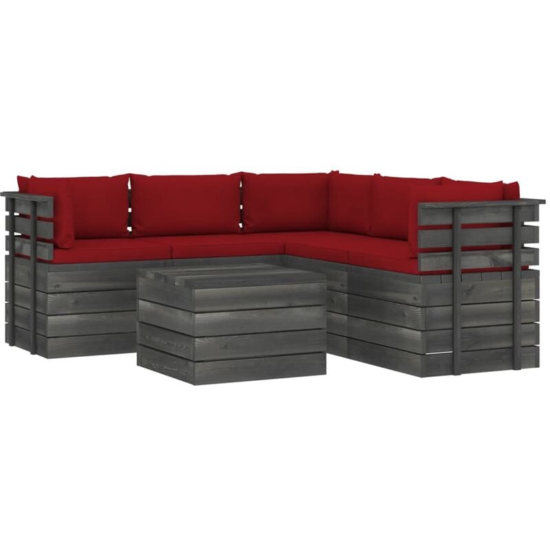 

Muebles de palets de jardín 6 piezas cojines madera de pino - Rojo