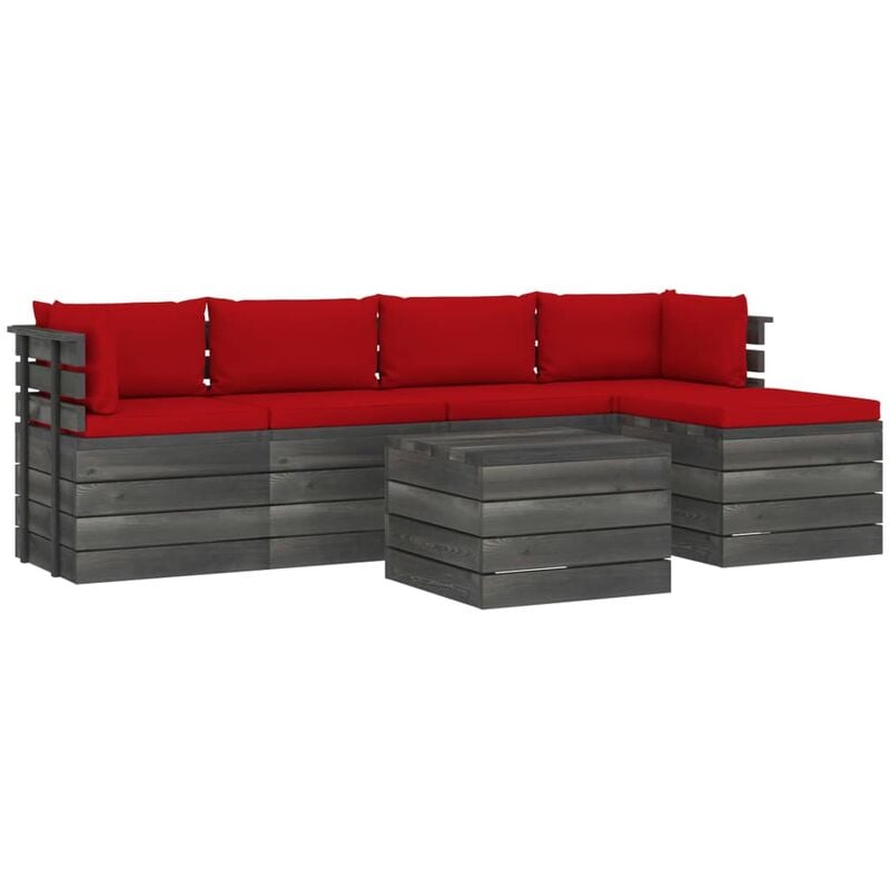 

Muebles de palets de jardín 6 piezas cojines madera maciza pino - Rojo