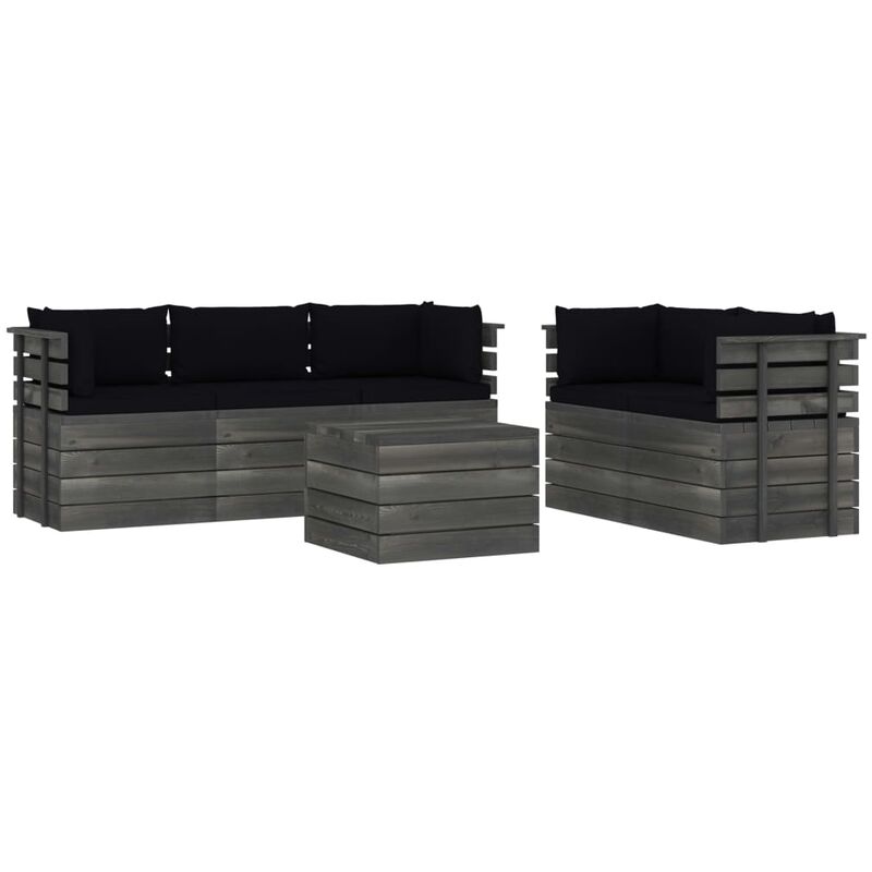 

Muebles de palets de jardín 6 piezas cojines madera maciza pino - Negro