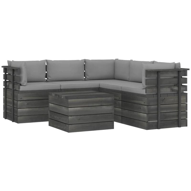 

Muebles de palets de jardín 6 piezas cojines madera maciza pino - Gris