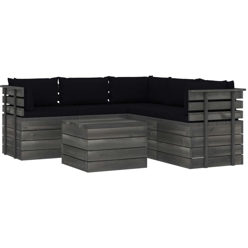 

Muebles de palets de jardín 6 piezas cojines madera maciza pino - Negro