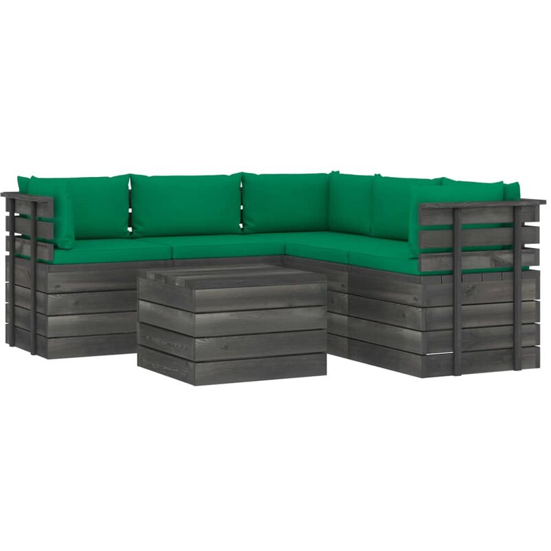 

Muebles de palets de jardín 6 piezas cojines madera maciza pino - Verde