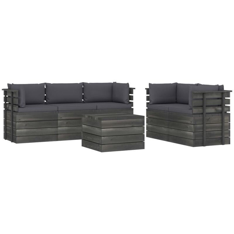 

Muebles de palets de jardín 6 piezas cojines madera maciza pino - Antracita