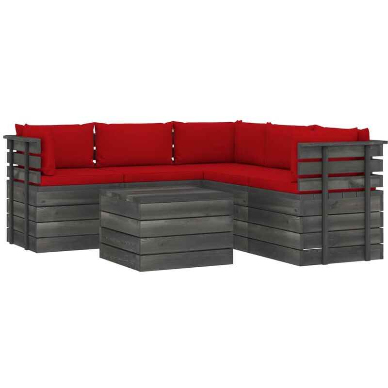 

Muebles de palets de jardín 6 piezas cojines madera maciza pino - Rojo