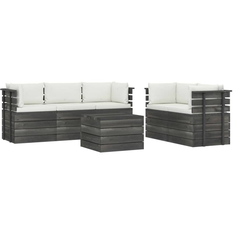 

Muebles de palets de jardín 6 piezas cojines madera maciza pino - Crema