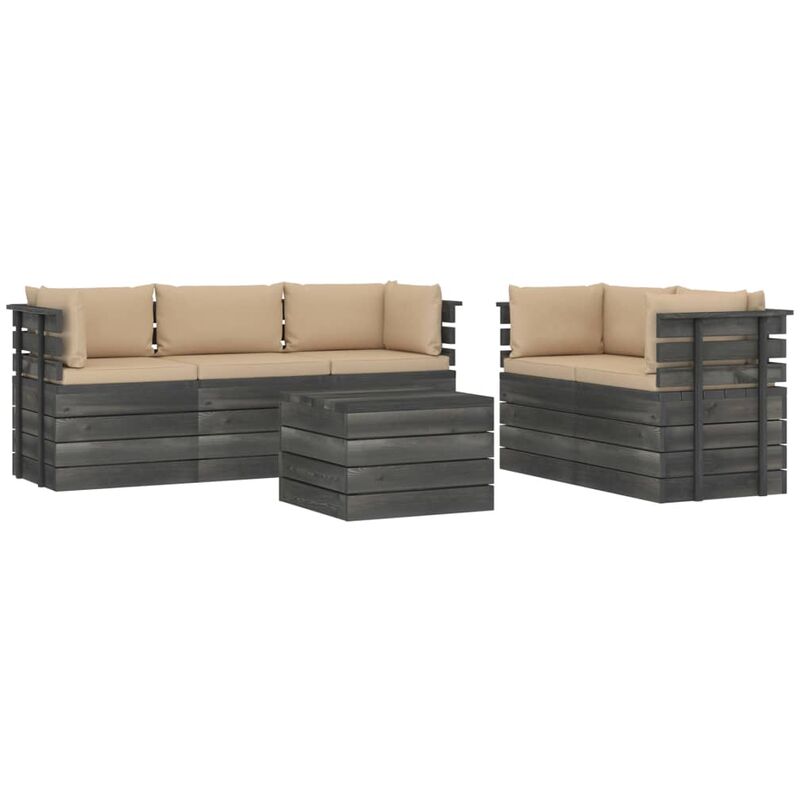 

Muebles de palets de jardín 6 piezas cojines madera maciza pino - Beige