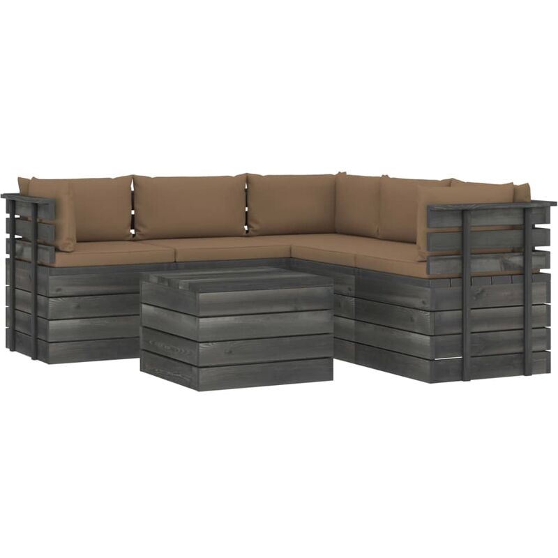 

Muebles de palets de jardín 6 piezas cojines madera maciza pino - Gris Topo