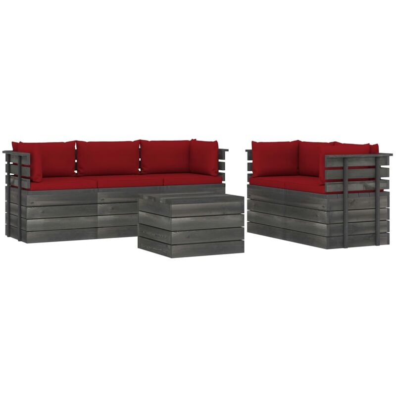 

Muebles de palets de jardín 6 piezas cojines madera maciza pino - Rojo