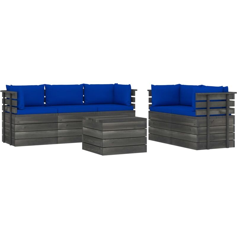 

Muebles de palets de jardín 6 piezas cojines madera maciza pino - Azul