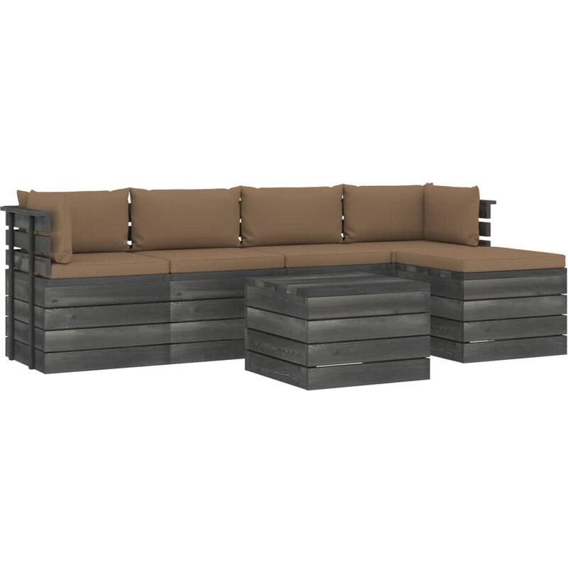 

Muebles de palets de jardín 6 piezas cojines madera maciza pino - Gris Topo