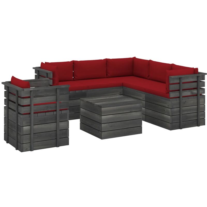 

Muebles de palets de jardín 7 piezas cojines madera de pino - Rojo
