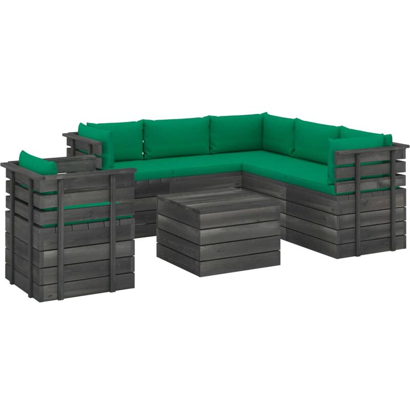 

Muebles de palets de jardín 7 piezas cojines madera maciza pino - Verde