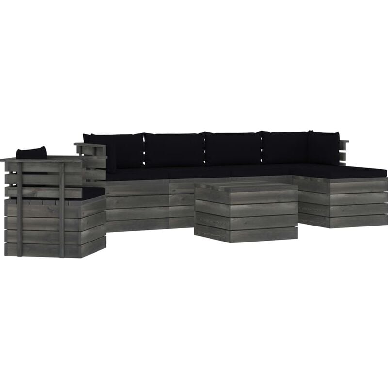 

Muebles de palets de jardín 7 piezas cojines madera maciza pino - Negro