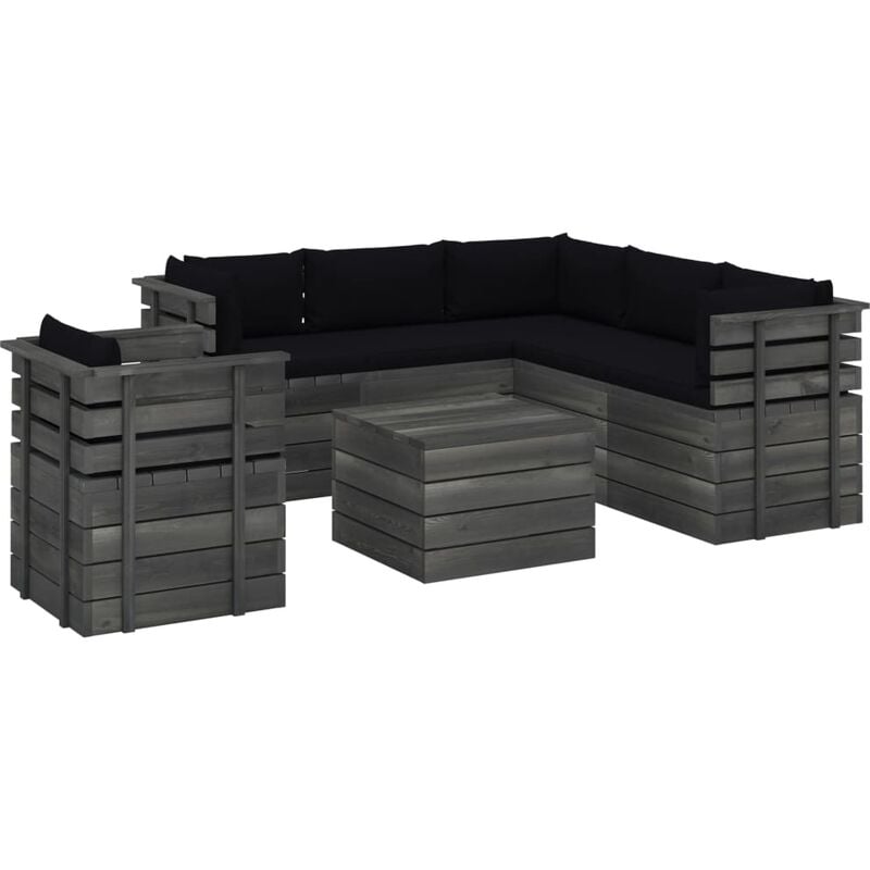 

Muebles de palets de jardín 7 piezas cojines madera maciza pino - Negro