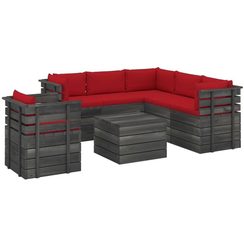 

Muebles de palets de jardín 7 piezas cojines madera maciza pino - Rojo