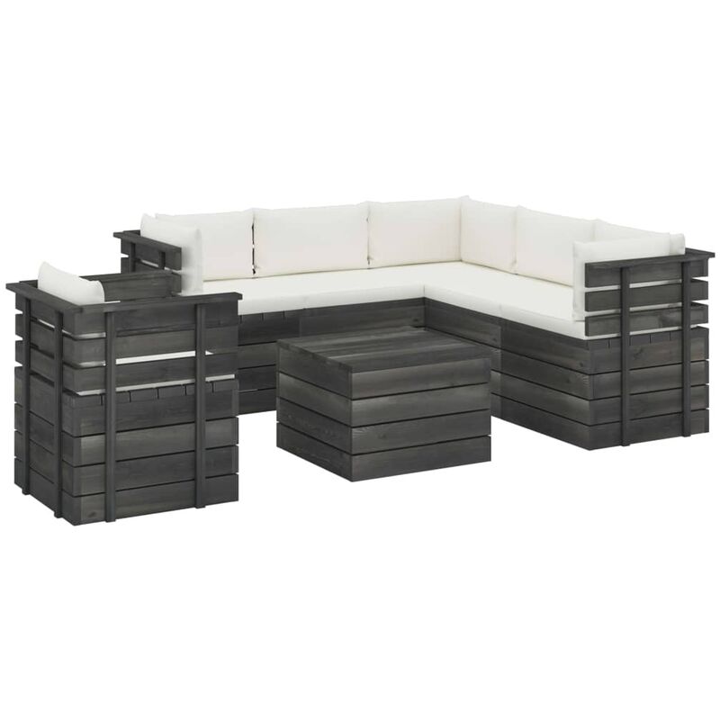 

Muebles de palets de jardín 7 piezas cojines madera maciza pino - Crema
