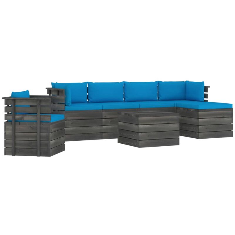 

Muebles de palets de jardín 7 piezas cojines madera maciza pino - Azul