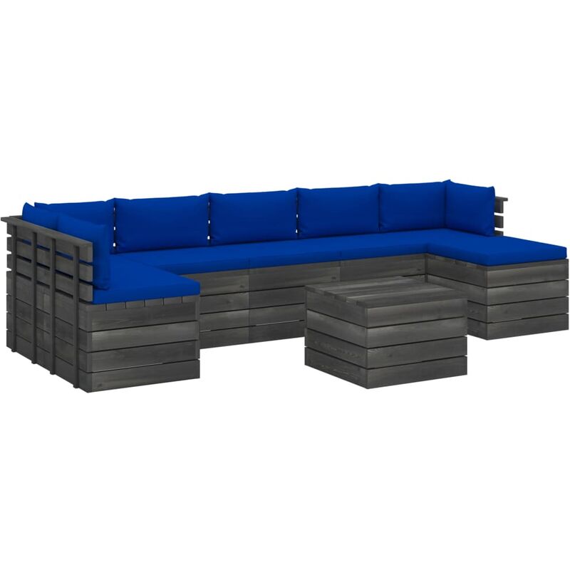 

Muebles de palets de jardín 8 pzas cojines madera maciza pino - Azul