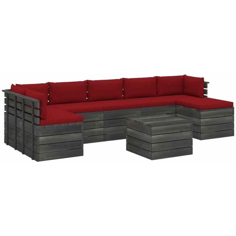 

Muebles de palets de jardín 8 pzas cojines madera maciza pino - Rojo