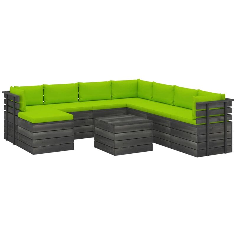 

Youthup - Muebles de palets de jardín 9 piezas cojines madera maciza pino - Verde