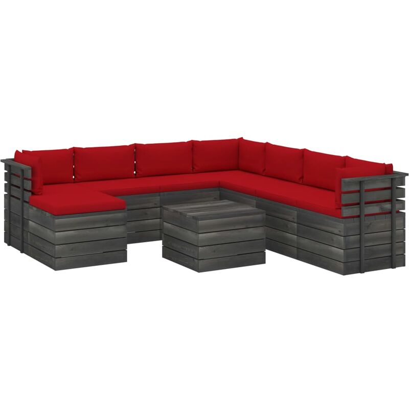 

Muebles de palets de jardín 9 piezas cojines madera maciza pino - Rojo