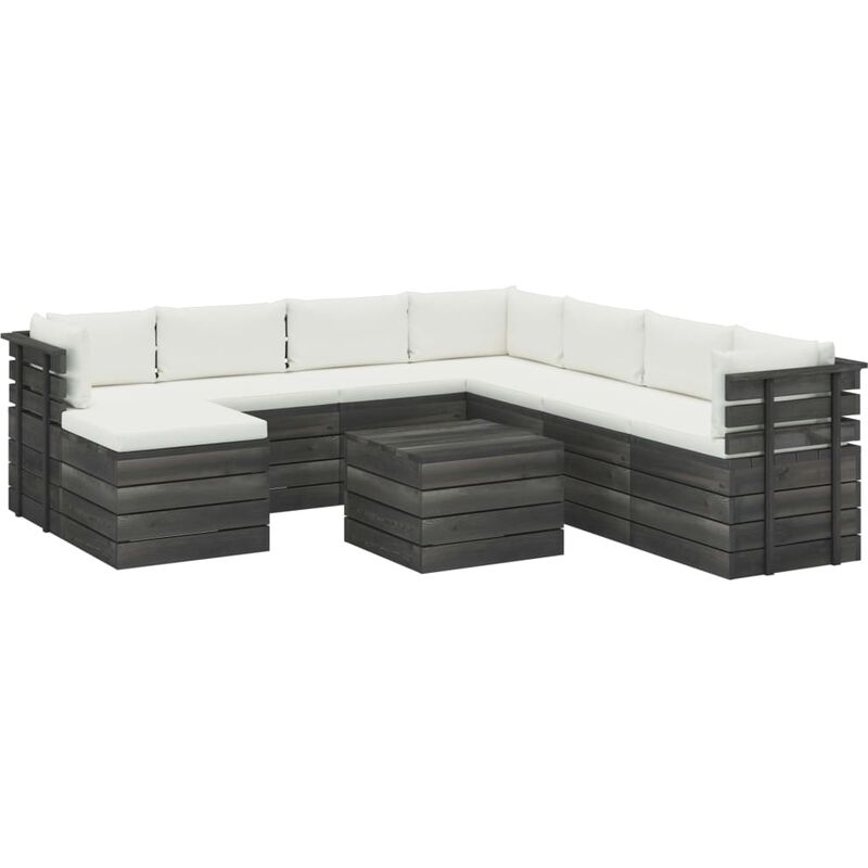 

Muebles de palets de jardín 9 piezas cojines madera maciza pino - Crema