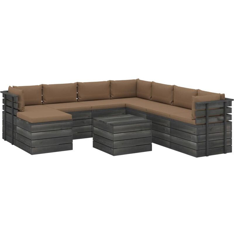 

Muebles de palets de jardín 9 piezas cojines madera maciza pino - Gris Topo