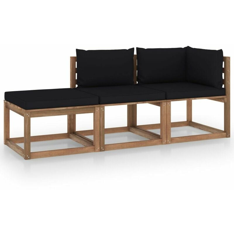 

Muebles de palets jardin 3 pzas cojines madera pino impregnado