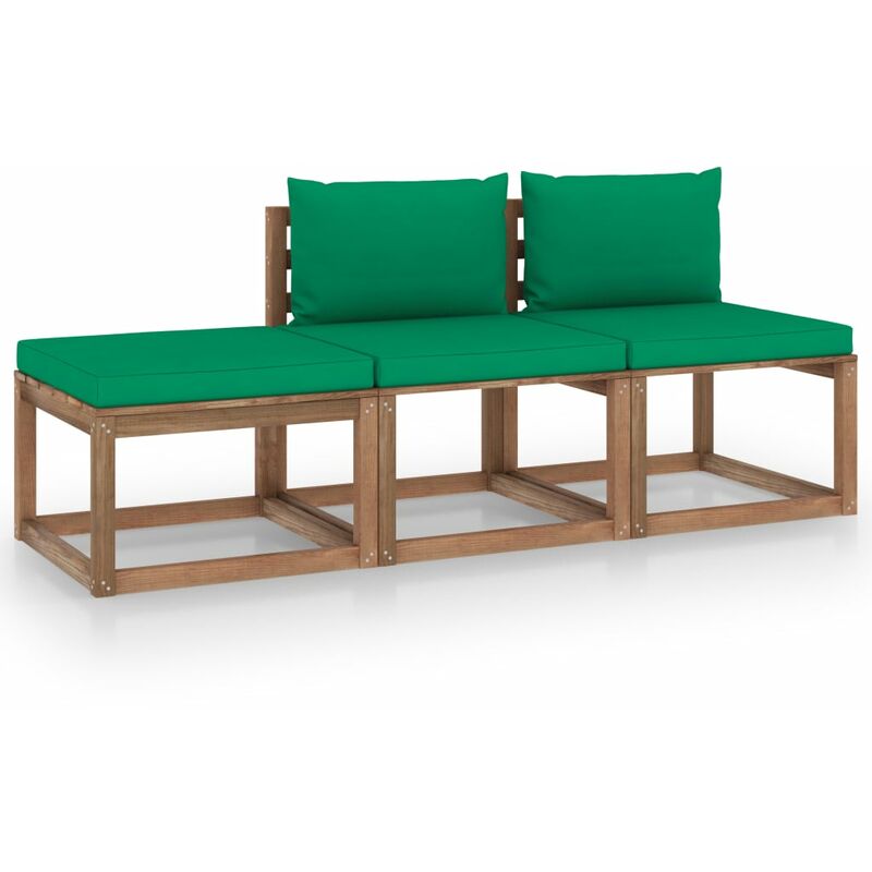 

Muebles de palets jardín 3 pzas cojines madera pino impregnado