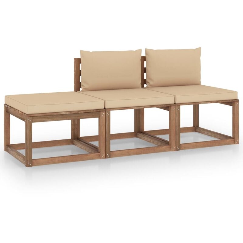 

Muebles de palets jardín 3 pzas cojines madera pino impregnado