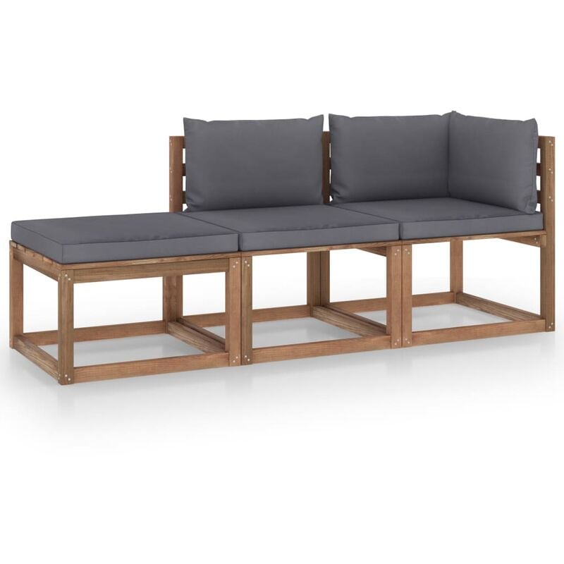 

Muebles de palets jardín 3 pzas cojines madera pino impregnado