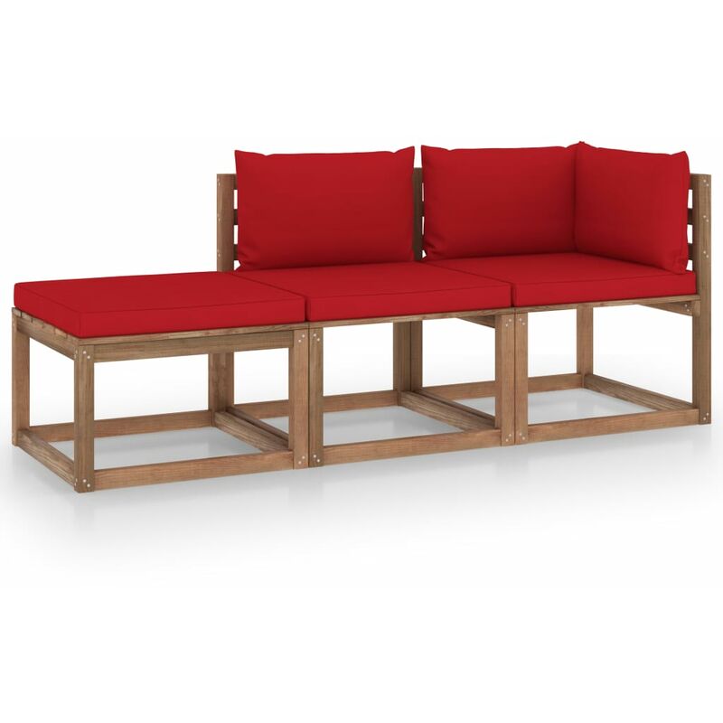 

Muebles de palets jardín 3 pzas cojines madera pino impregnado