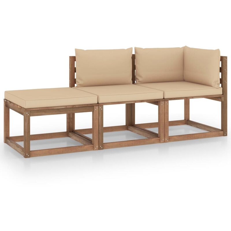 

Muebles de palets jardín 3 pzas cojines madera pino impregnado