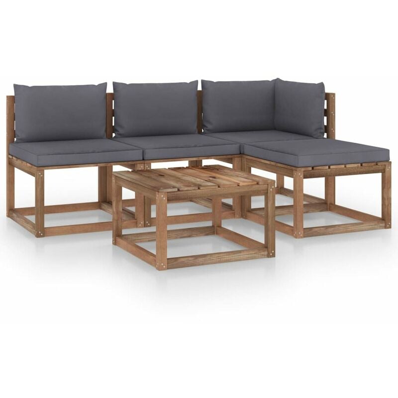 

Muebles de palets jardin 5 pzas cojines madera pino impregnado