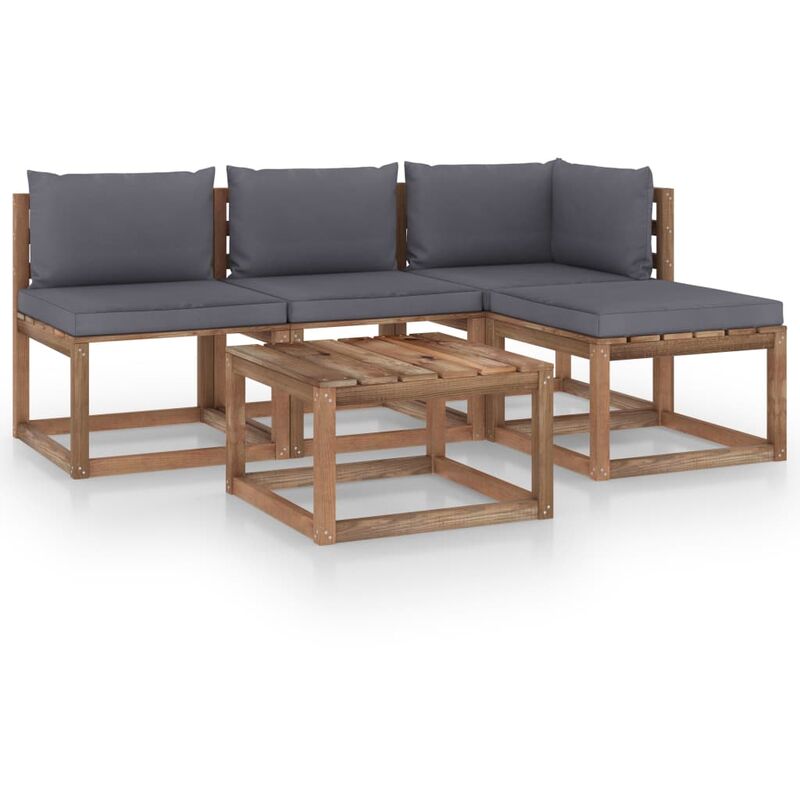 

Muebles de palets jardín 5 pzas cojines madera pino impregnado