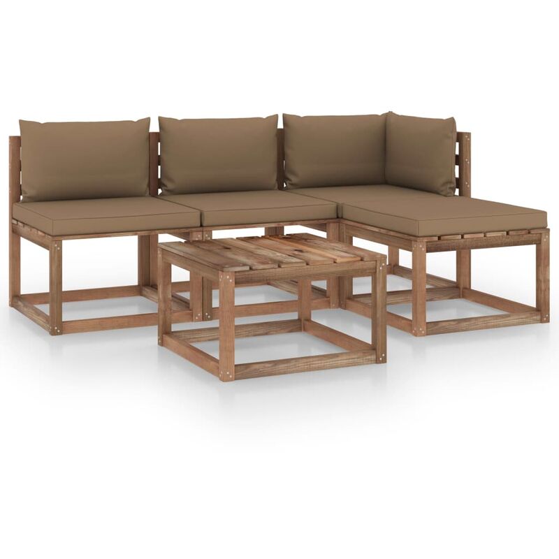 

Muebles de palets jardín 5 pzas cojines madera pino impregnado