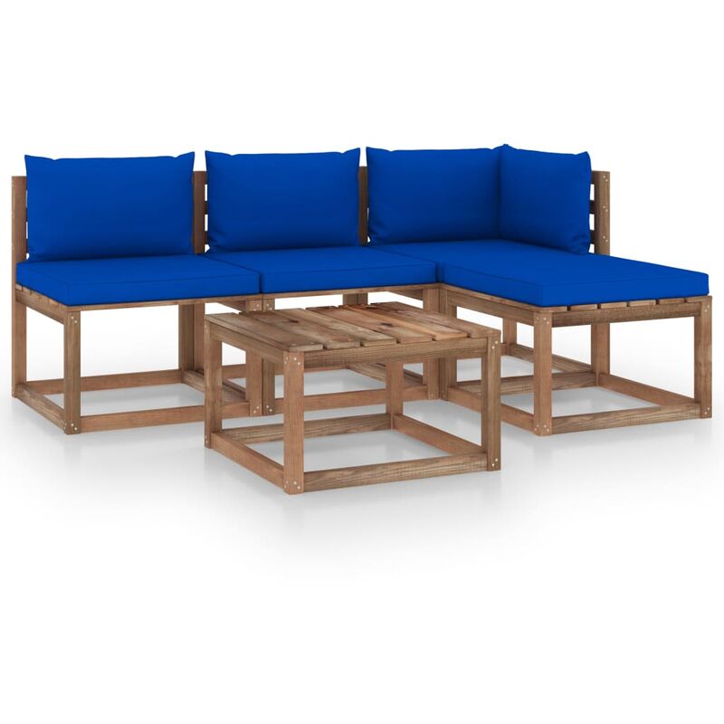 

Muebles de palets jardín 5 pzas cojines madera pino impregnado