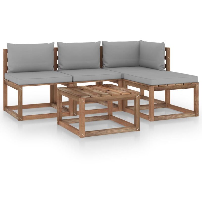 

Muebles de palets jardín 5 pzas cojines madera pino impregnado